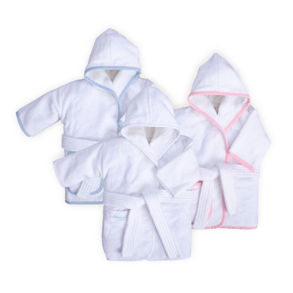 baby badjas met naam - baby badjas met naam - 3 badjassen: effen wit, wit met een roze bies en wit met een blauwe bies