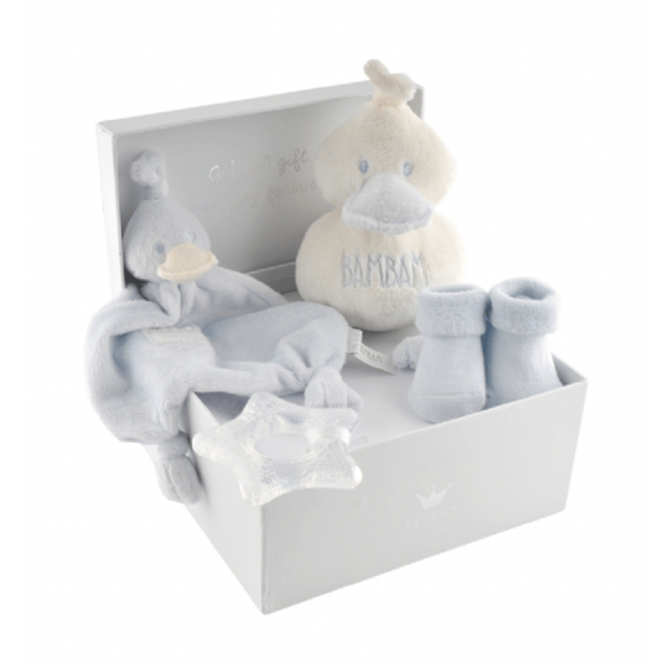 BamBam gift box blue, with tuttle, cuddle, socks and teether