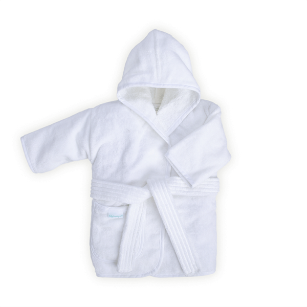2 tot 6 maanden baby badjas, effen wit (mouw omgeslagen)