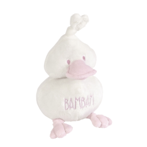bambam duck cuddly toy in white with pink beak and feet