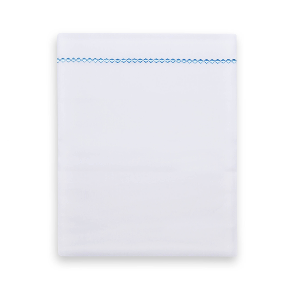 Crib sheet from Funnies in white with a blue piping with small checks