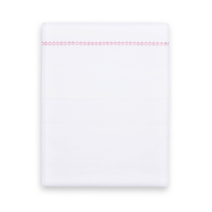 Crib sheet from Funnies in white with a light pink piping with small checks