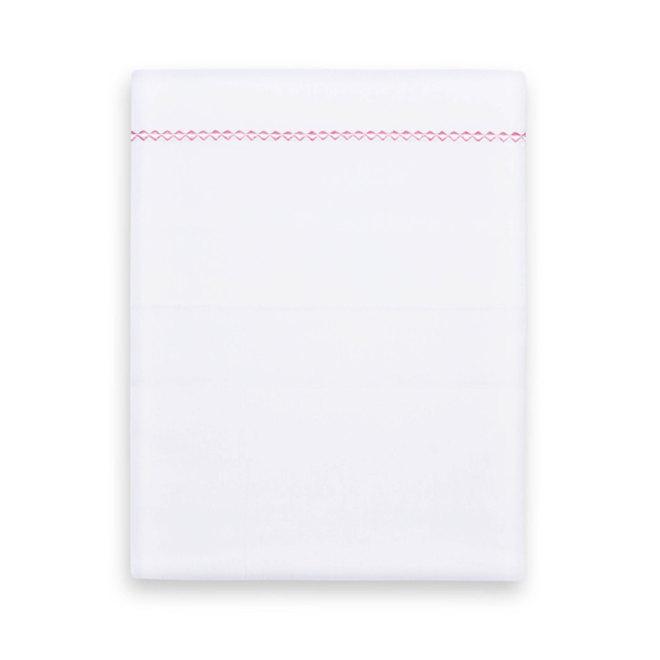 Crib sheet from Funnies in white with a light pink piping with small checks