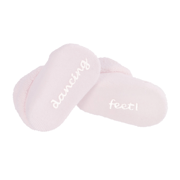 BamBam pink socks with the text 'dancing feet'