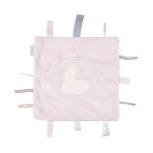 Light pink cuddle cloth by BamBam with labels on the sides