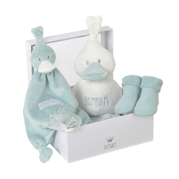 bambam giftset lagoon: cuddle cloth, soft toy, socks and teether