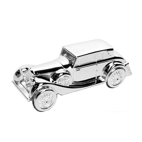 Silver-plated money box in the shape of a car
