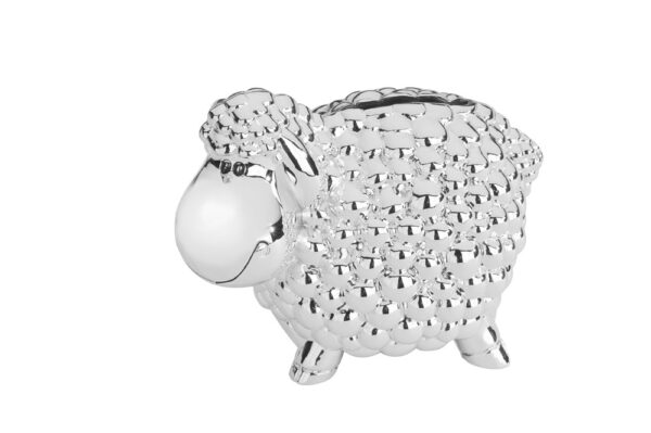 Silver-plated money box in the shape of a sheep